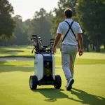 Electric Golf Caddy Following Golfer