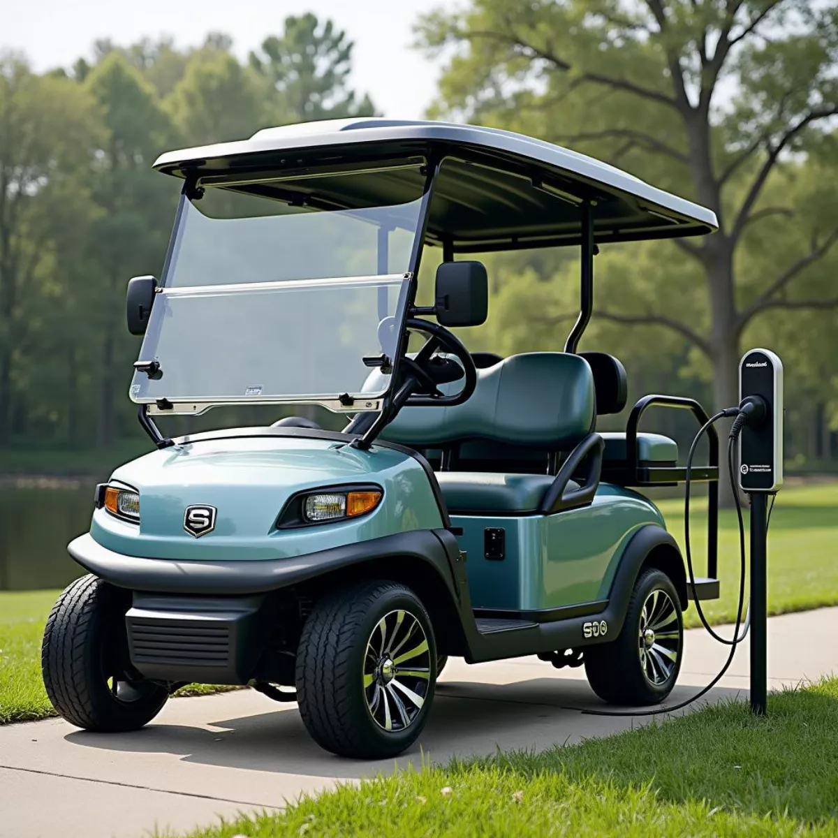 Electric Golf Cart Charging At Station