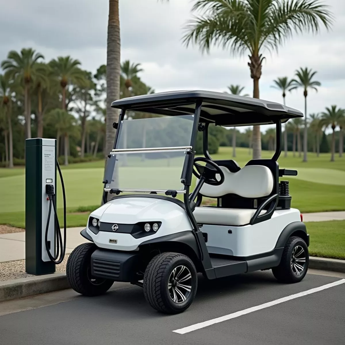 Electric Golf Cart Charging At A Station