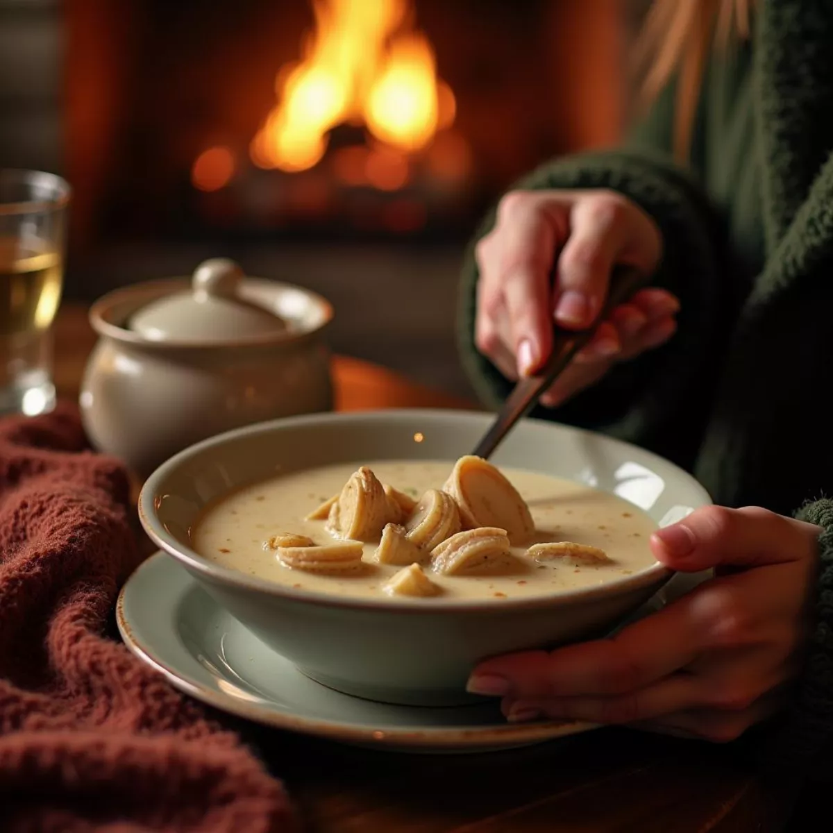 Enjoying Clam Chowder On A Cold Day