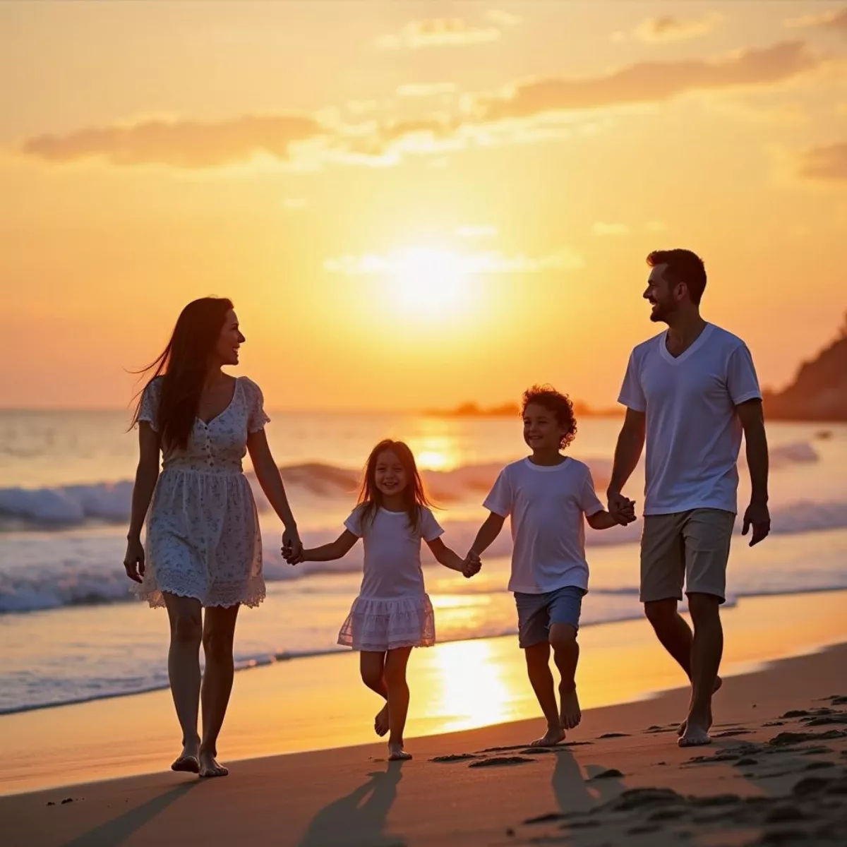 Family enjoying a tropical vacation on the beach