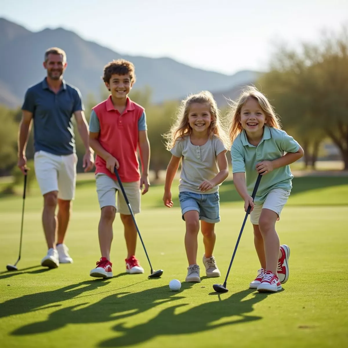 Family Enjoying A Round Of Golf At Silverbell Golf Course In Tucson