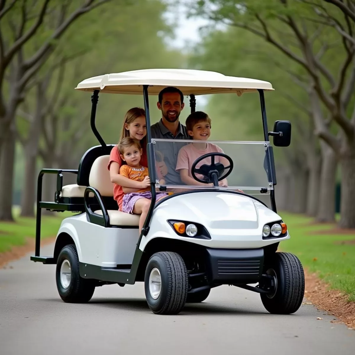 Family Using An Lsv Golf Cart