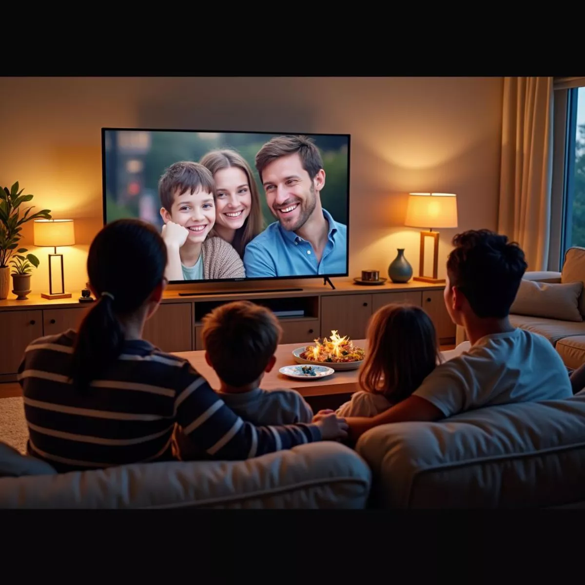 Family Watching Peacock On Smart Tv