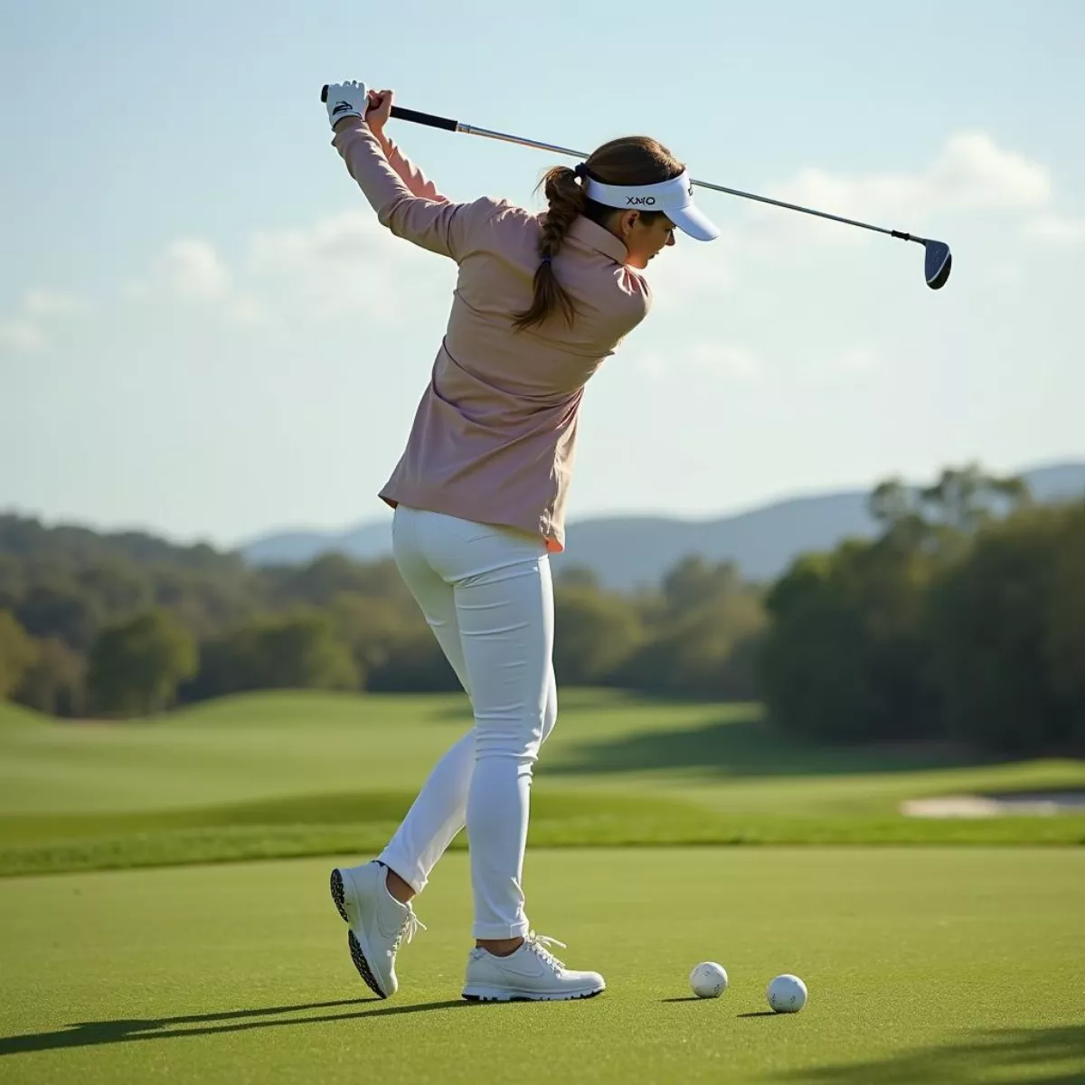 Female Golfer Swinging Xxio 12 Iron