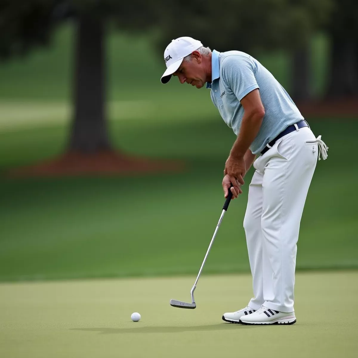 Fred Couples Lining Up A Putt