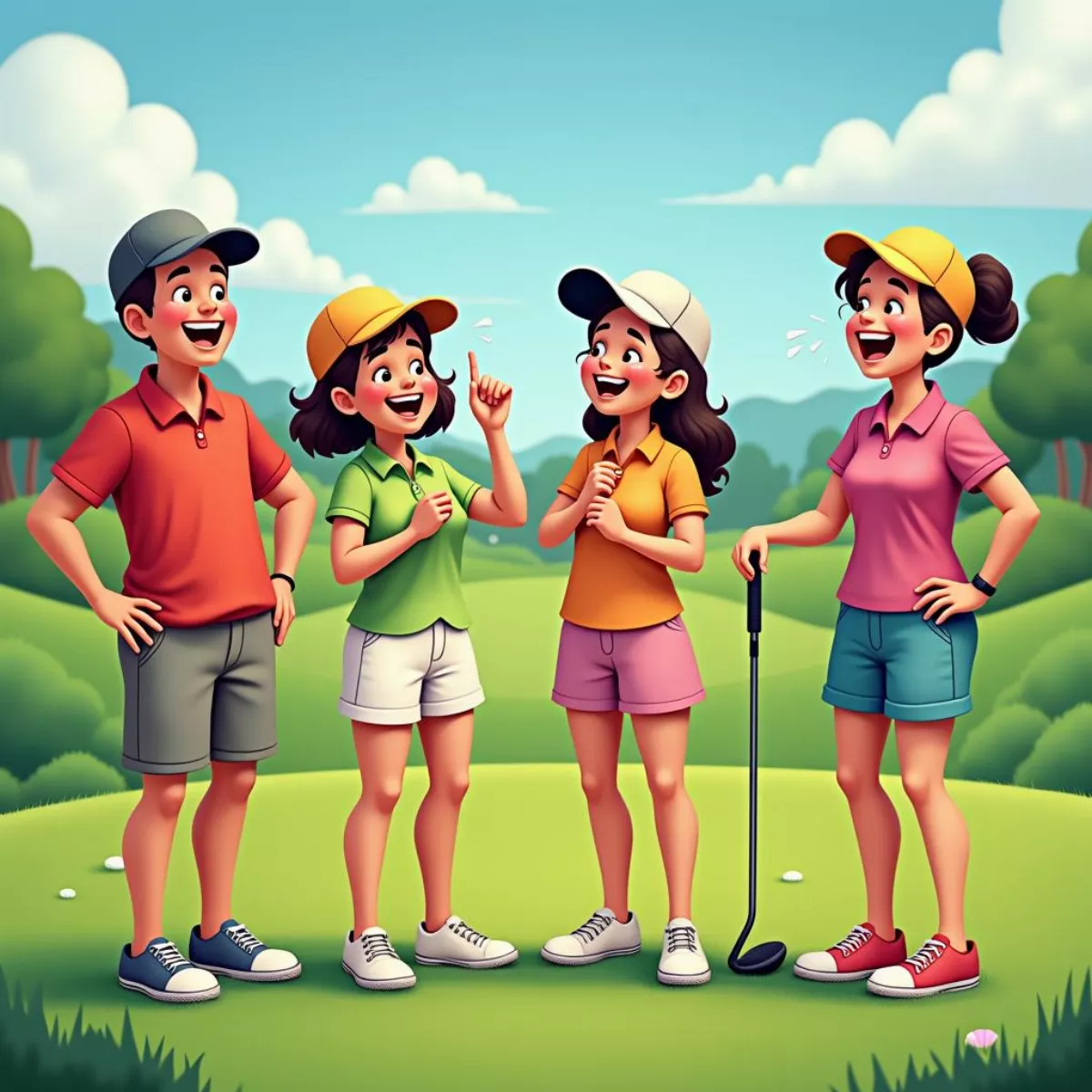 Friends Laughing On The Golf Course