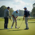 Golfers playing in a 3 ball group