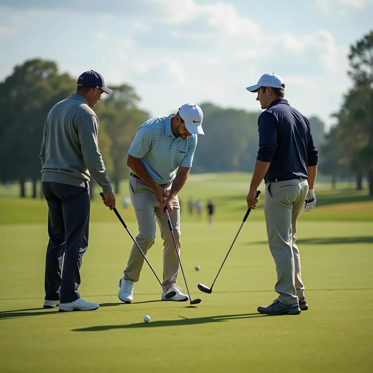 Golfers Playing In A 3 Ball Group