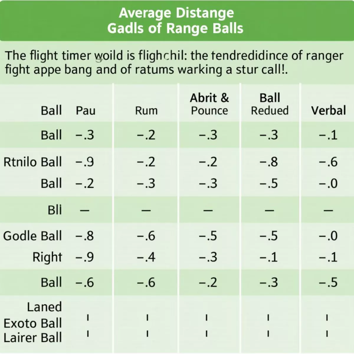 Golf Ball Distance Comparison Chart