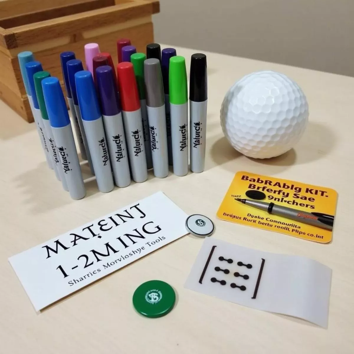 Golf Ball Markers And Sharpies On A Table