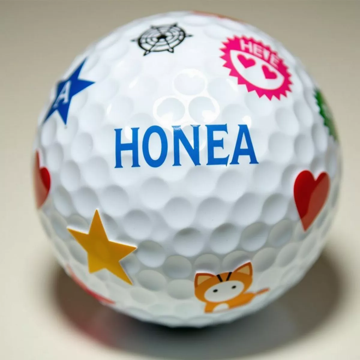 Golf Ball With Various Stickers And Decals