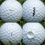 Golf ball with scuff marks and dents