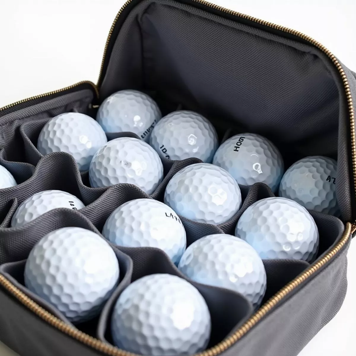 Golf Balls Neatly Organized In A Storage Bag