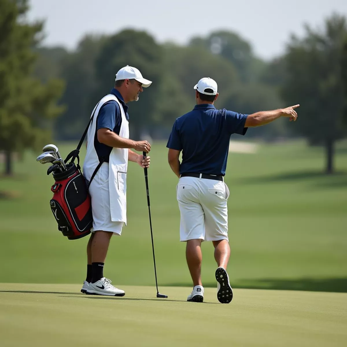 Golf Caddy And Player Discussing Strategy