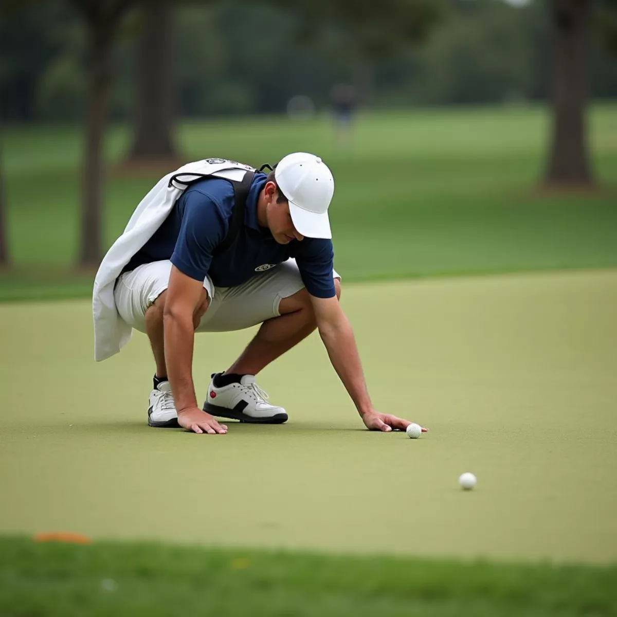 Golf Caddy Reading The Green