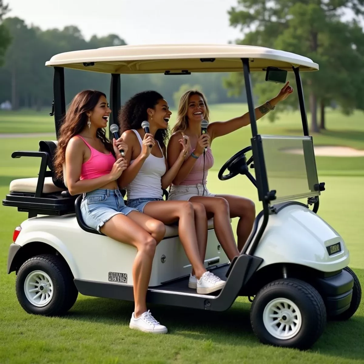 Group Singing Karaoke In Golf Cart