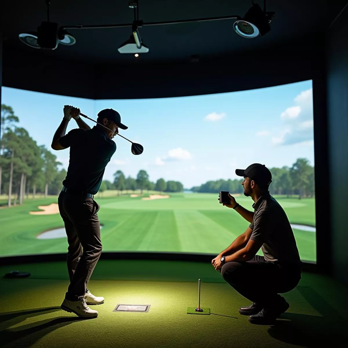 A Golfer Getting Fitted For Clubs