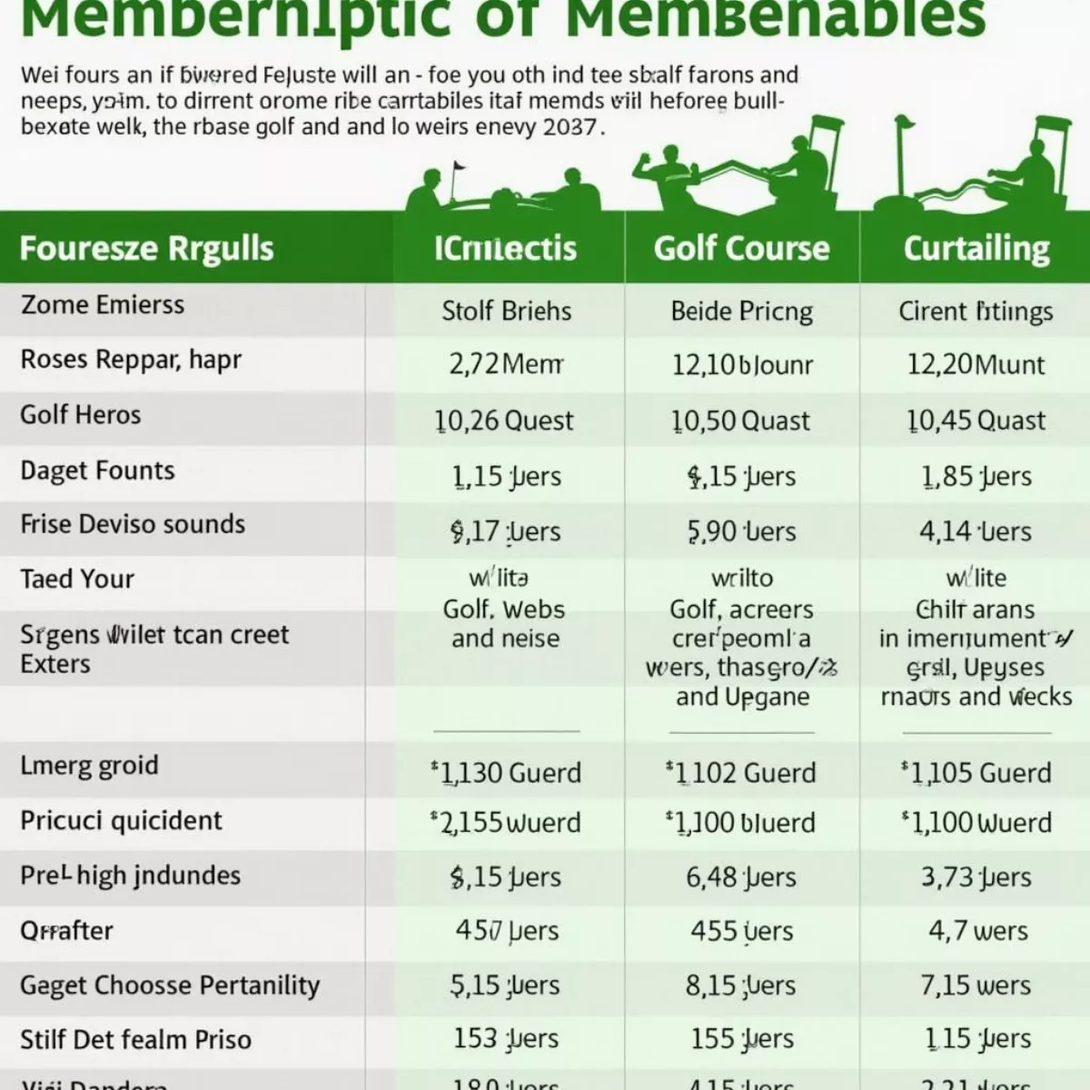 Chart Comparing Different Golf Club Membership Options