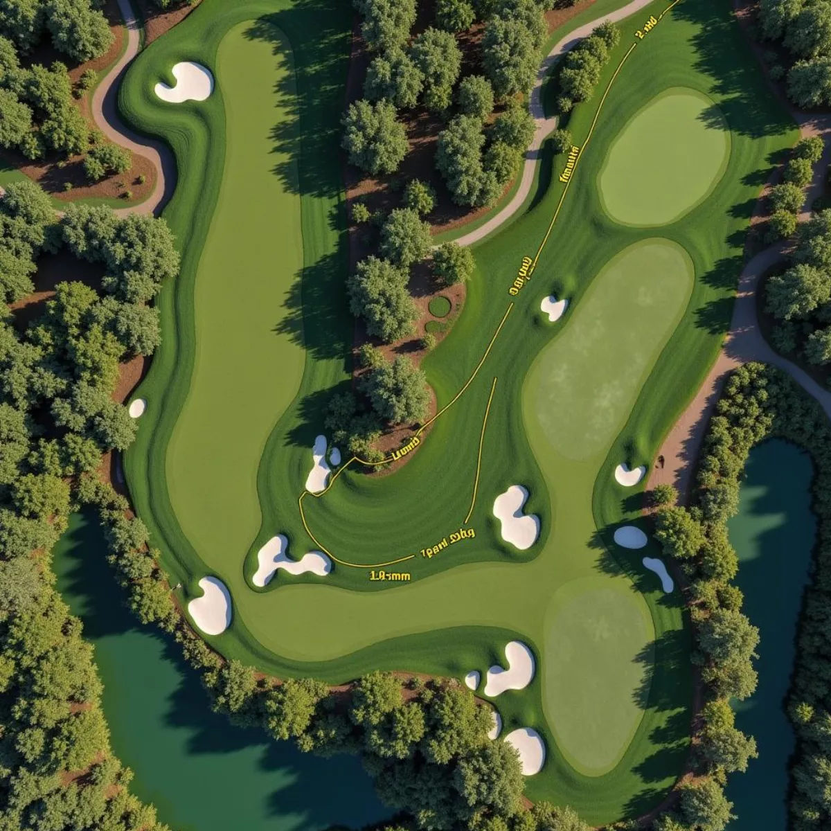 Aerial View Of Golf Course Highlighting Walking Paths