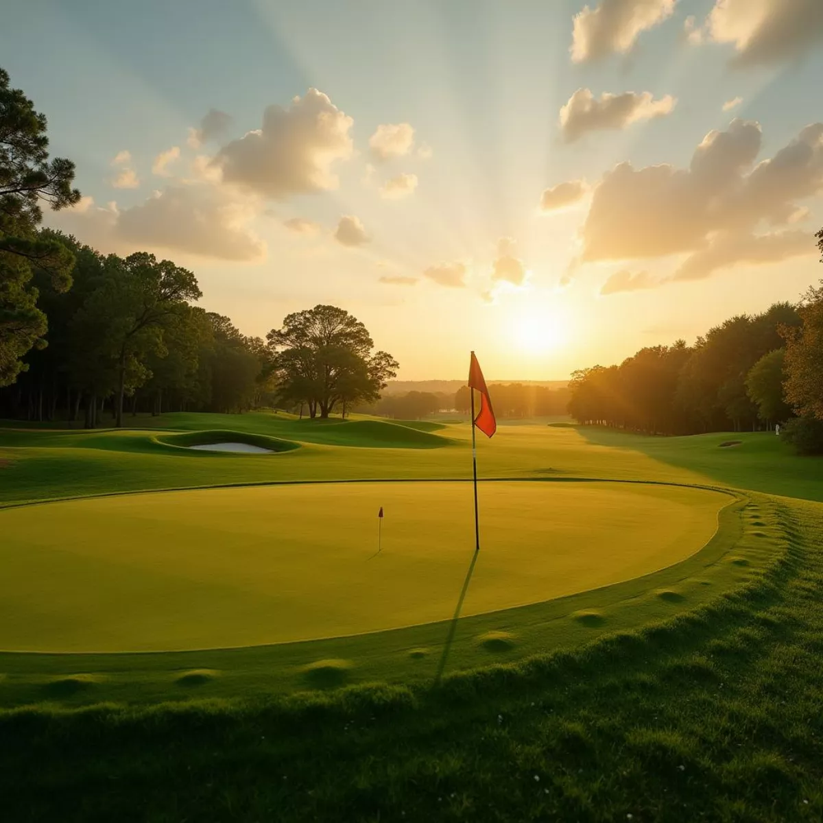 Scenic Golf Course At Sunset