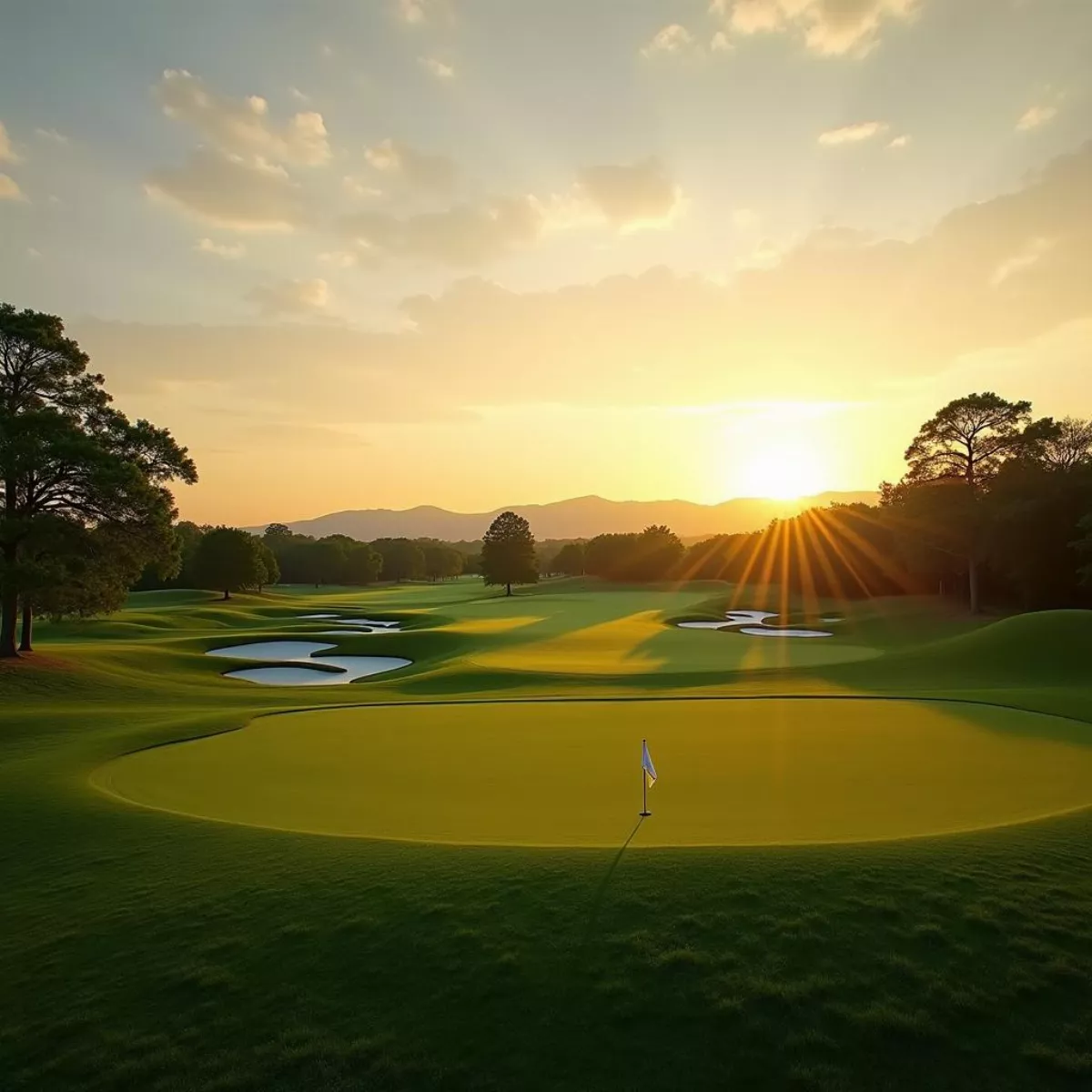 Beautiful Golf Course At Sunset