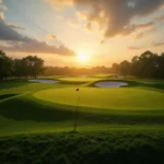 Golf course at sunset