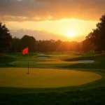 Golf course at sunset