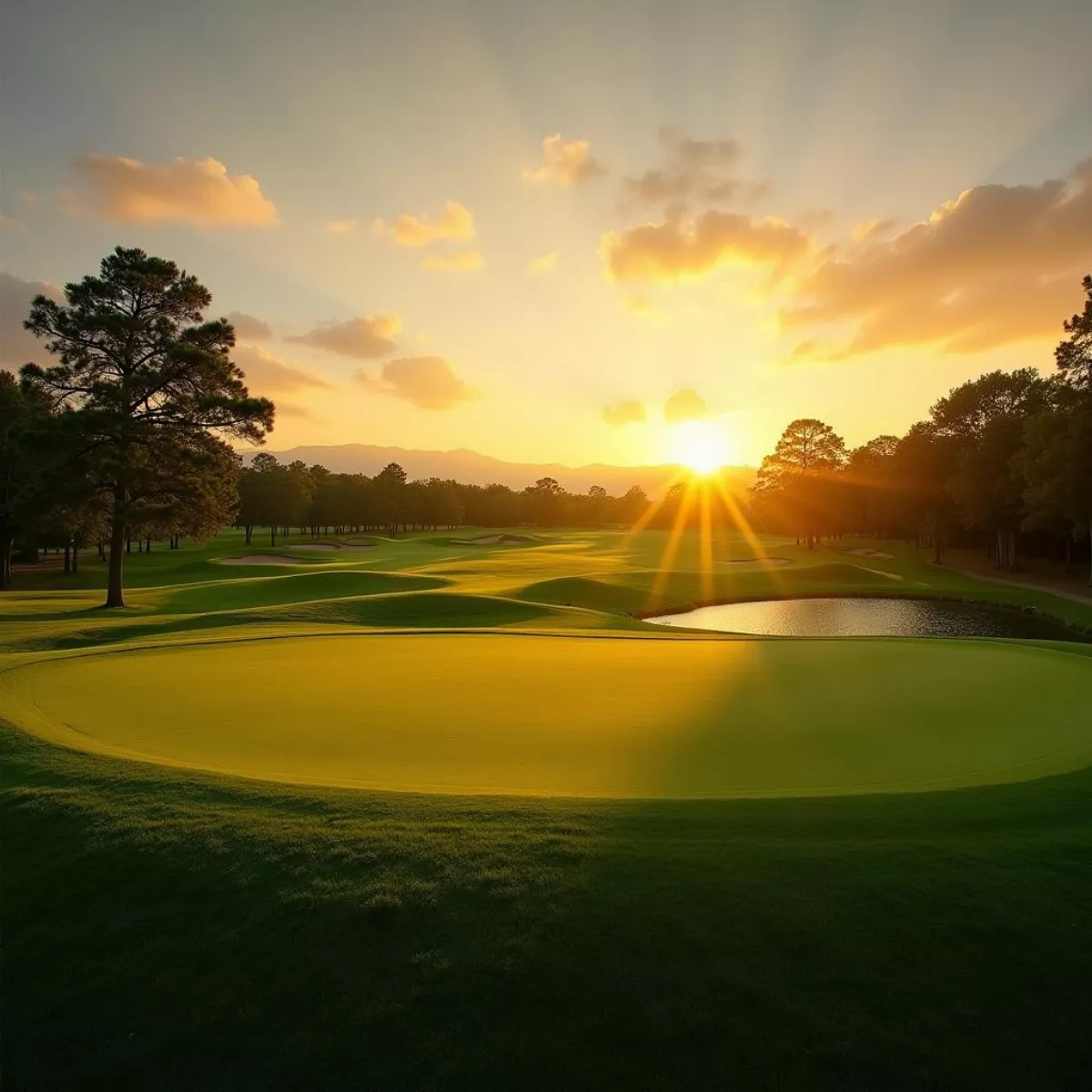 Scenic Golf Course At Sunset