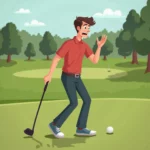 Beginner golfer on golf course