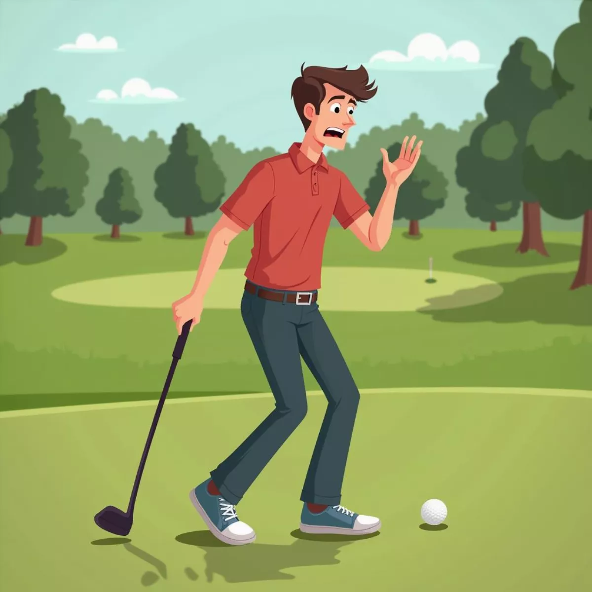 Beginner Golfer On Golf Course