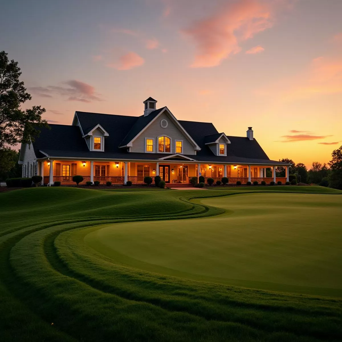 Baker Golf Course Clubhouse At Sunset