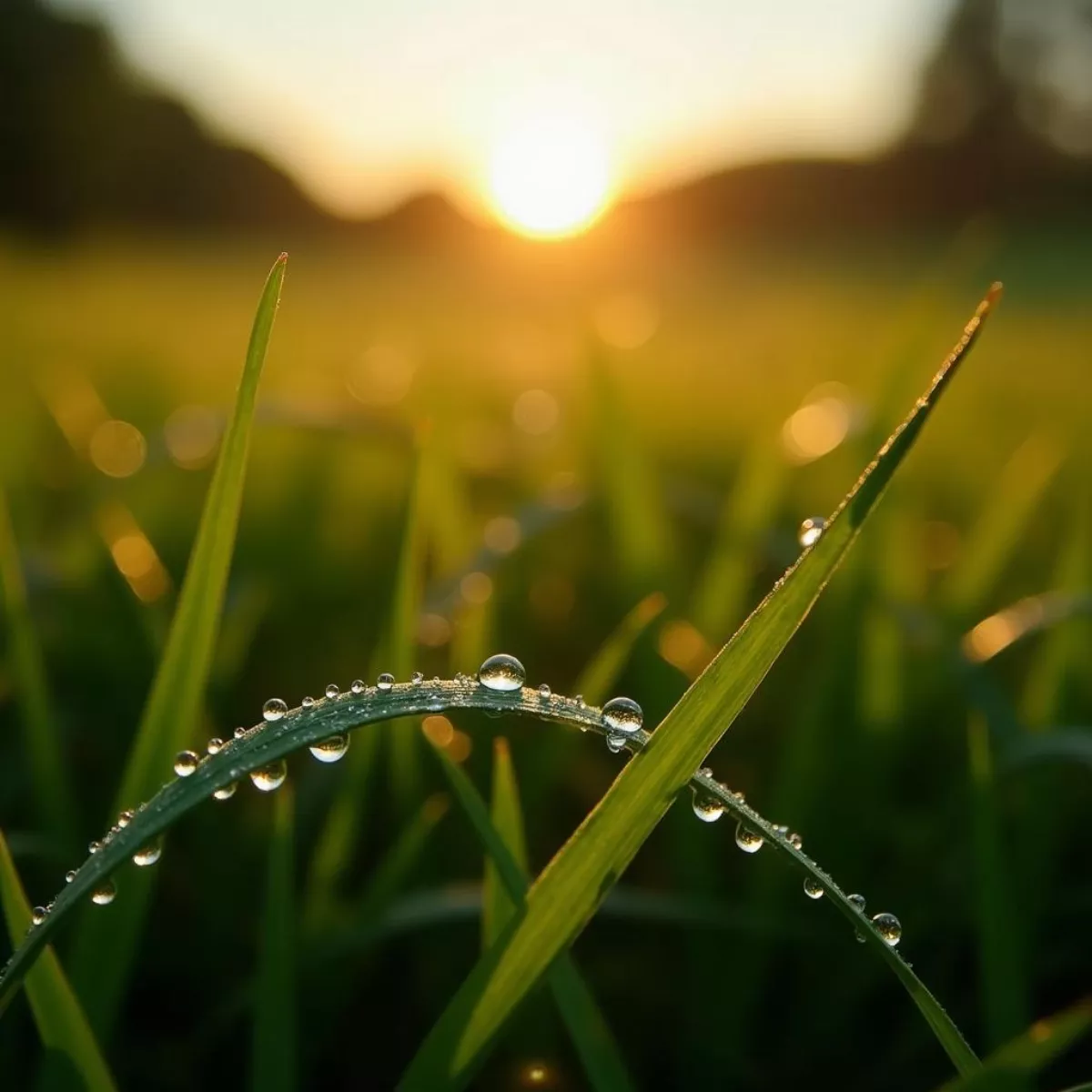 Golf Course Dew On Grass Close Up