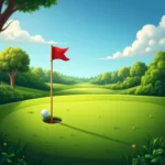 Golf course with green, flag, and pin.