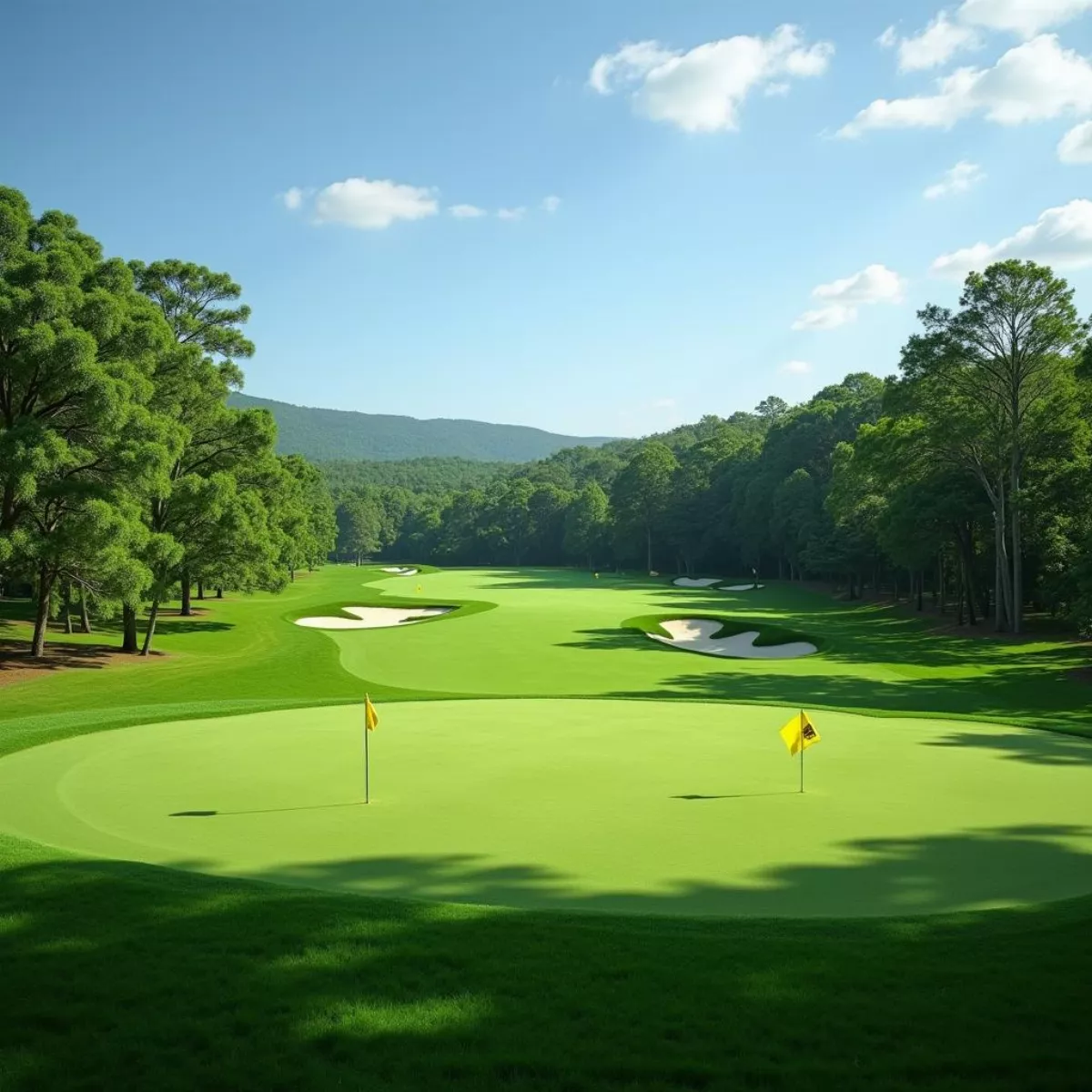 Golf Course Green Grass Flags