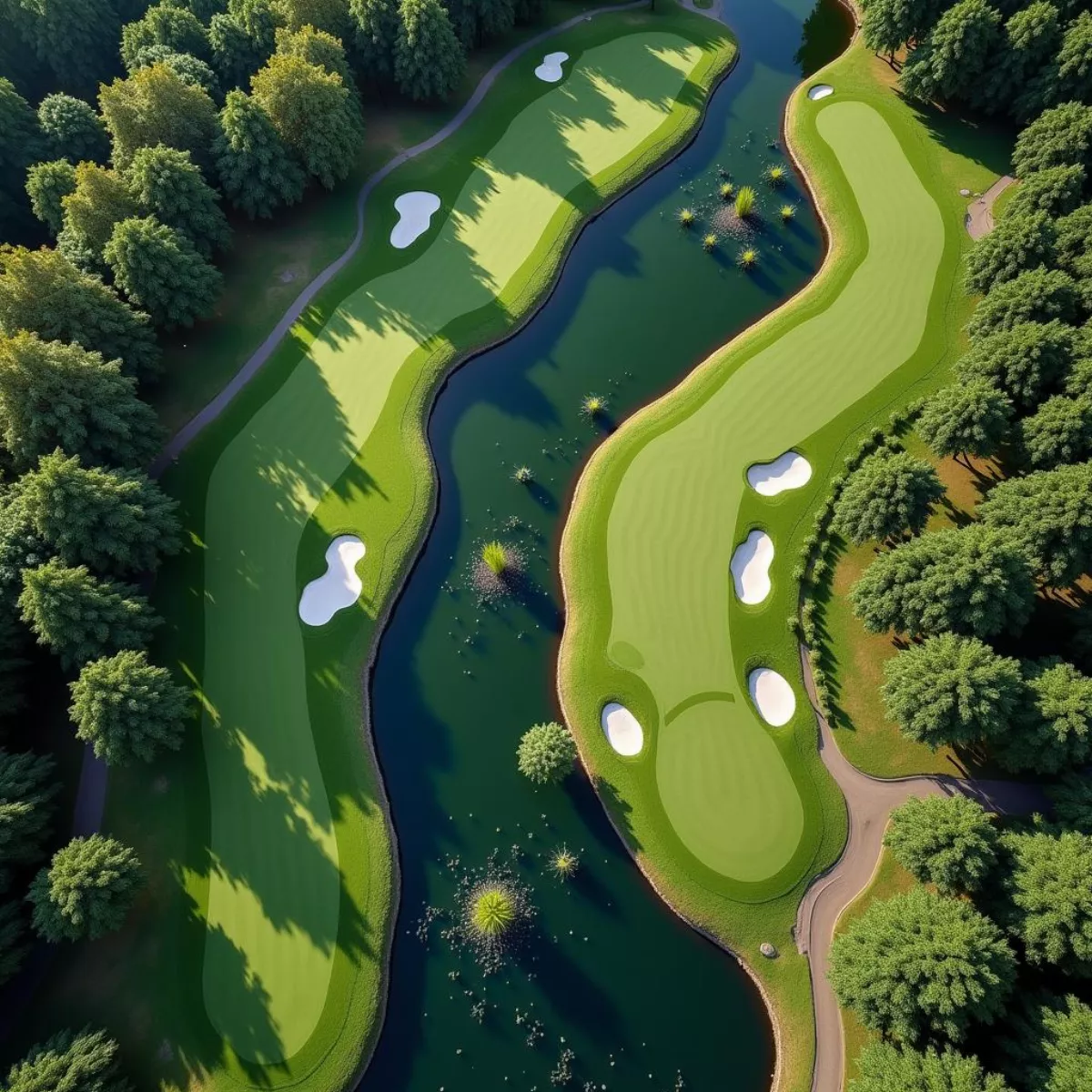 Overhead View Of A Golf Course Layout For Strategic Planning