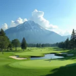 Golf course with a mountain view