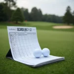 Scorecard and golf balls on a golf course