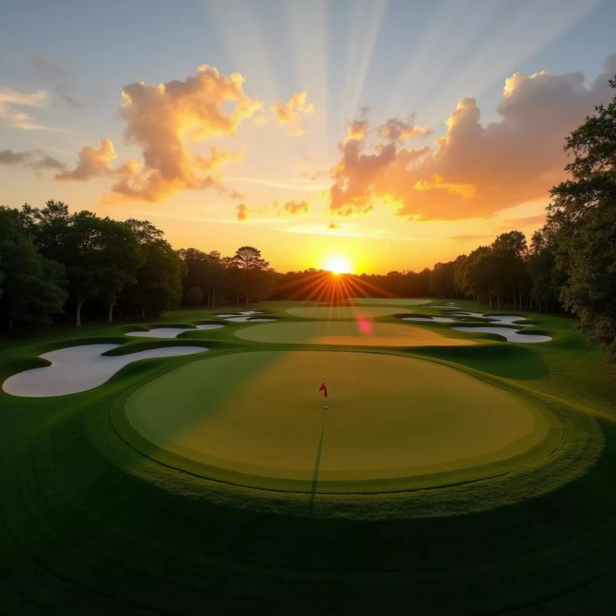 Golf Course View At Sunset