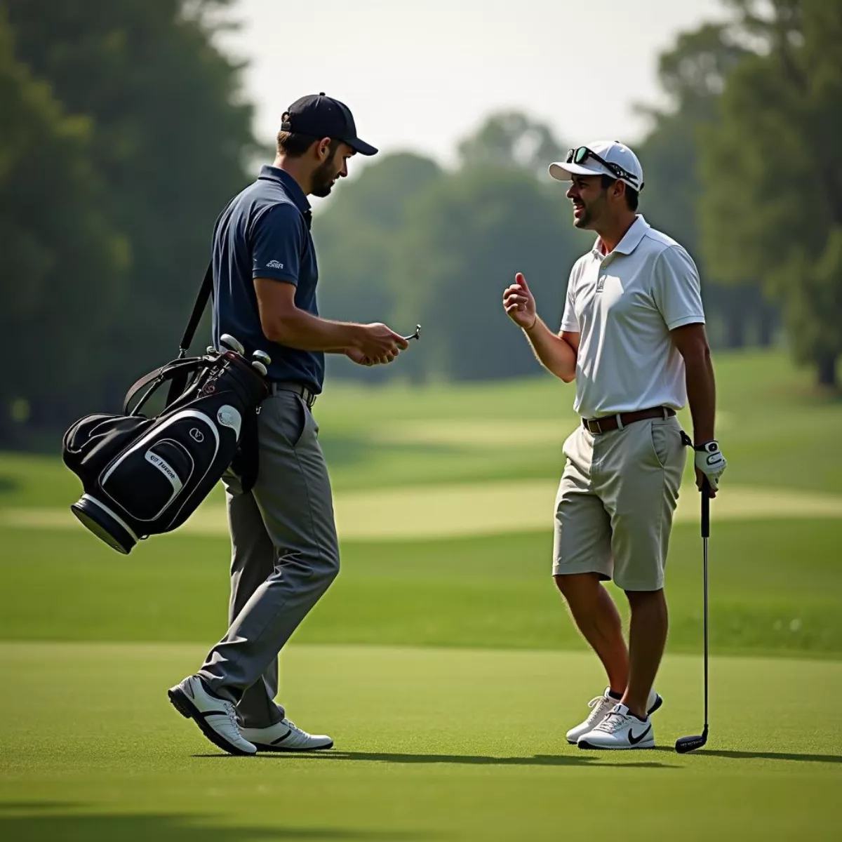 Golfer And Caddy On Golf Course