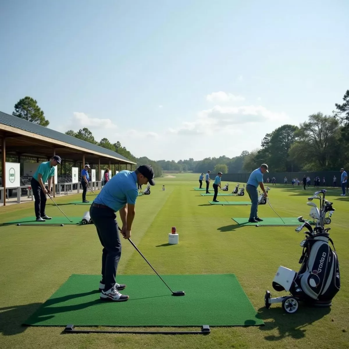 Golfers Practicing At A Driving Range