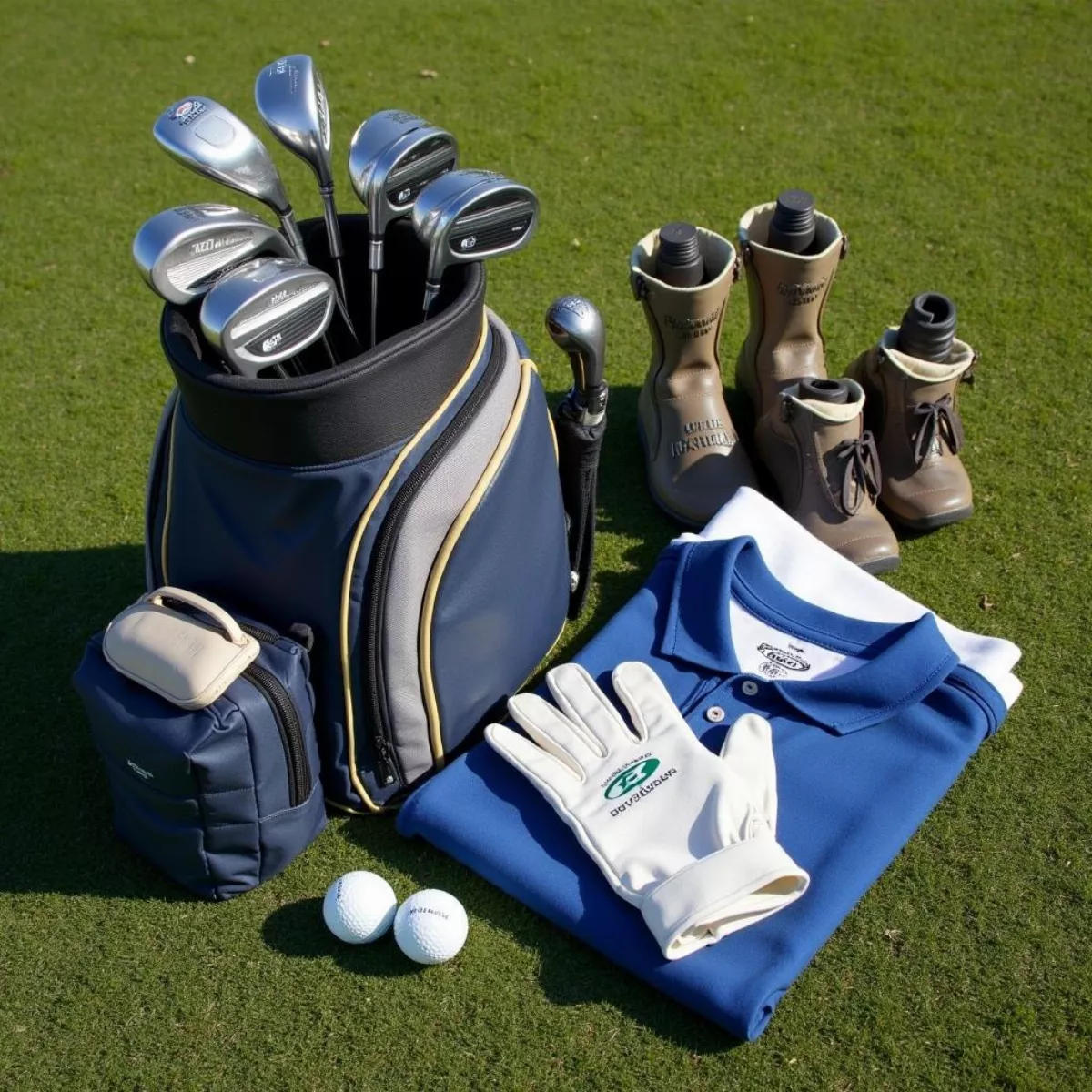 Golf Bag With Clubs, Balls, And Apparel