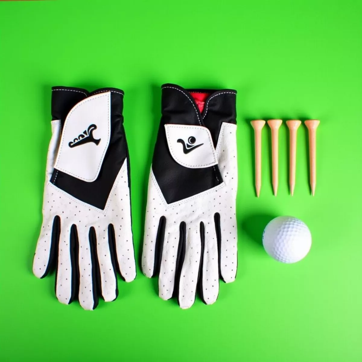 Golf Gloves And Tees On A Green Background