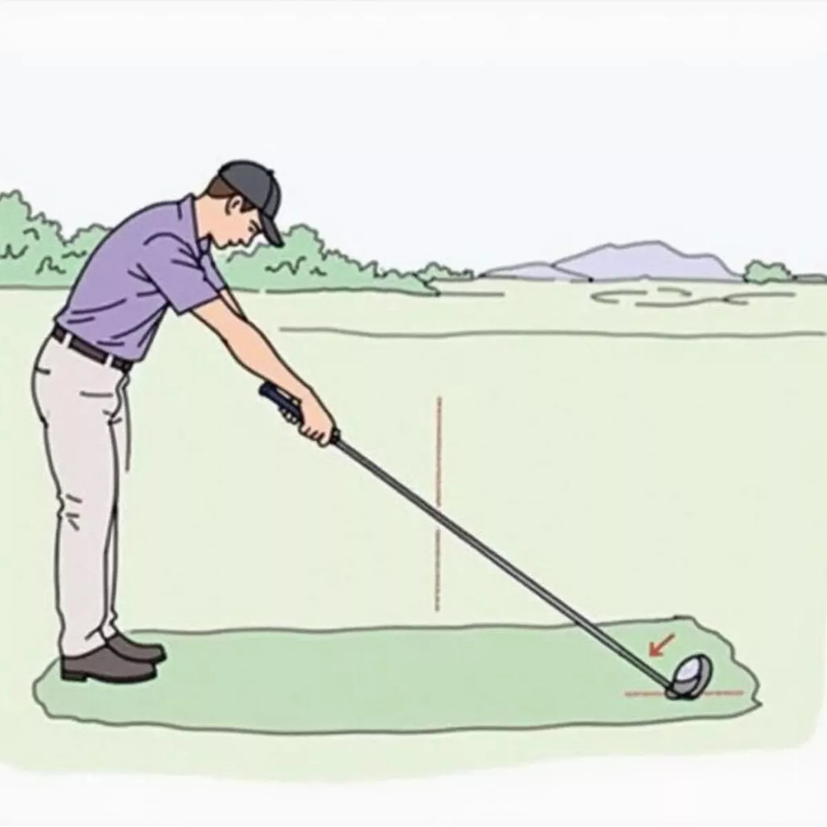 Golfer Practicing With An Alignment Stick For Incline Plane Drill