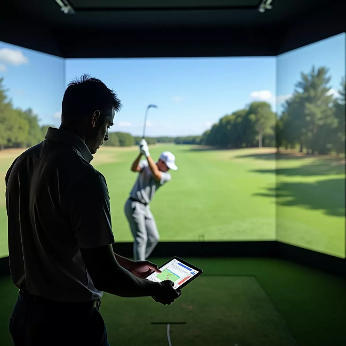 Golf Instructor Analyzing Student'S Swing