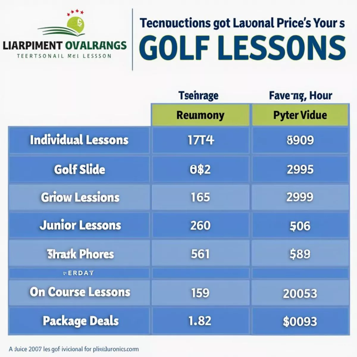 Golf Lesson Pricing Table