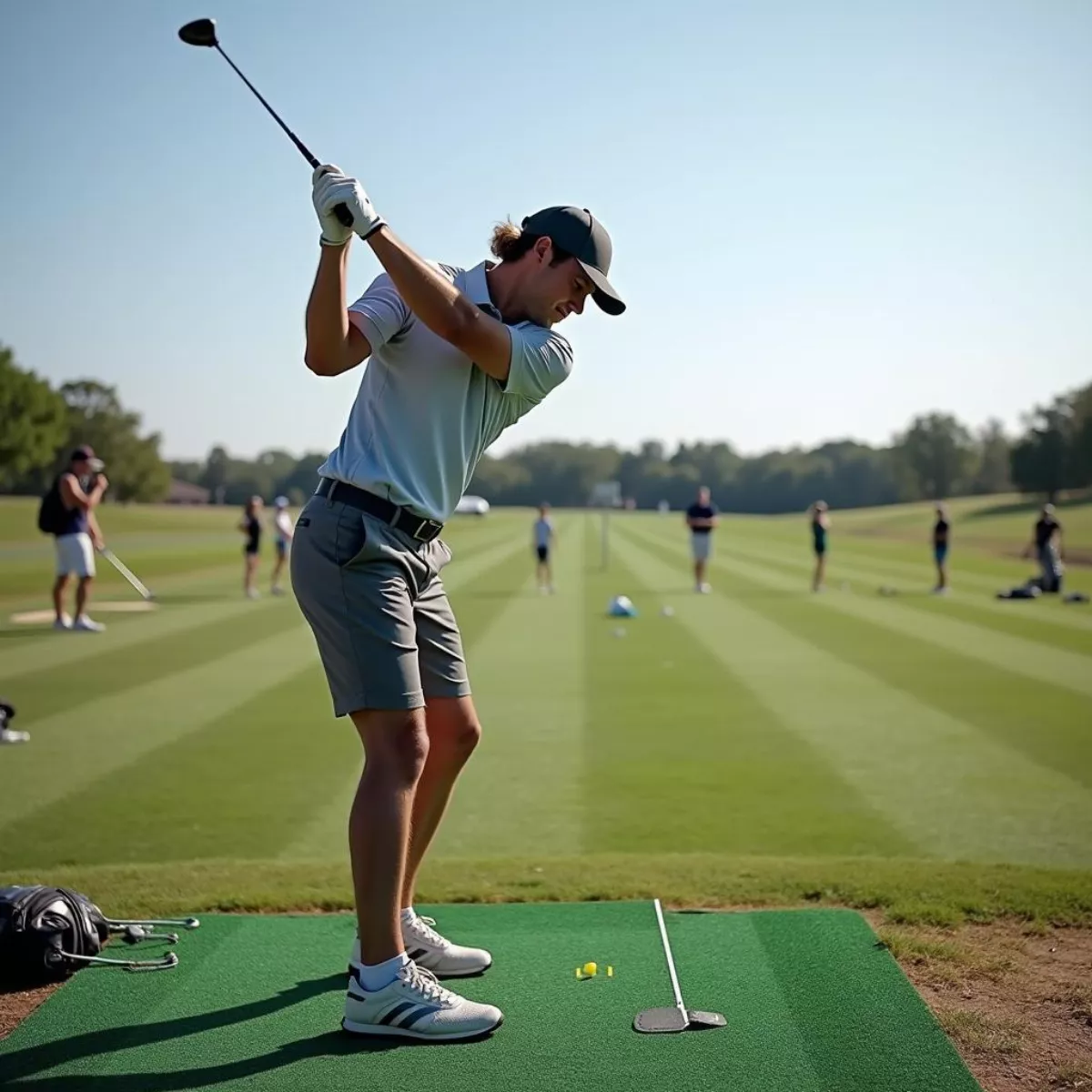 Golfer Practicing On Driving Range