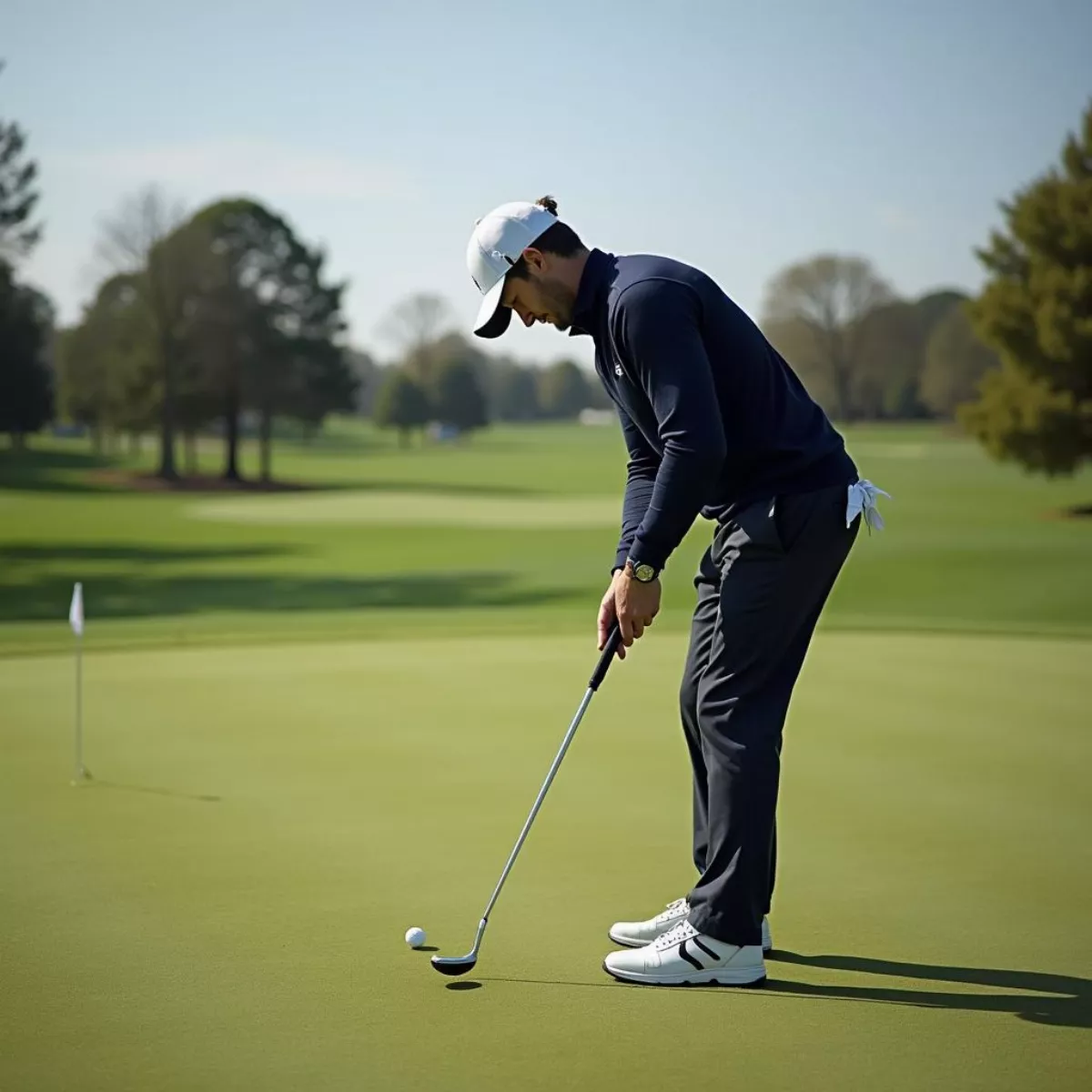 Golfer Practicing Putts On Green