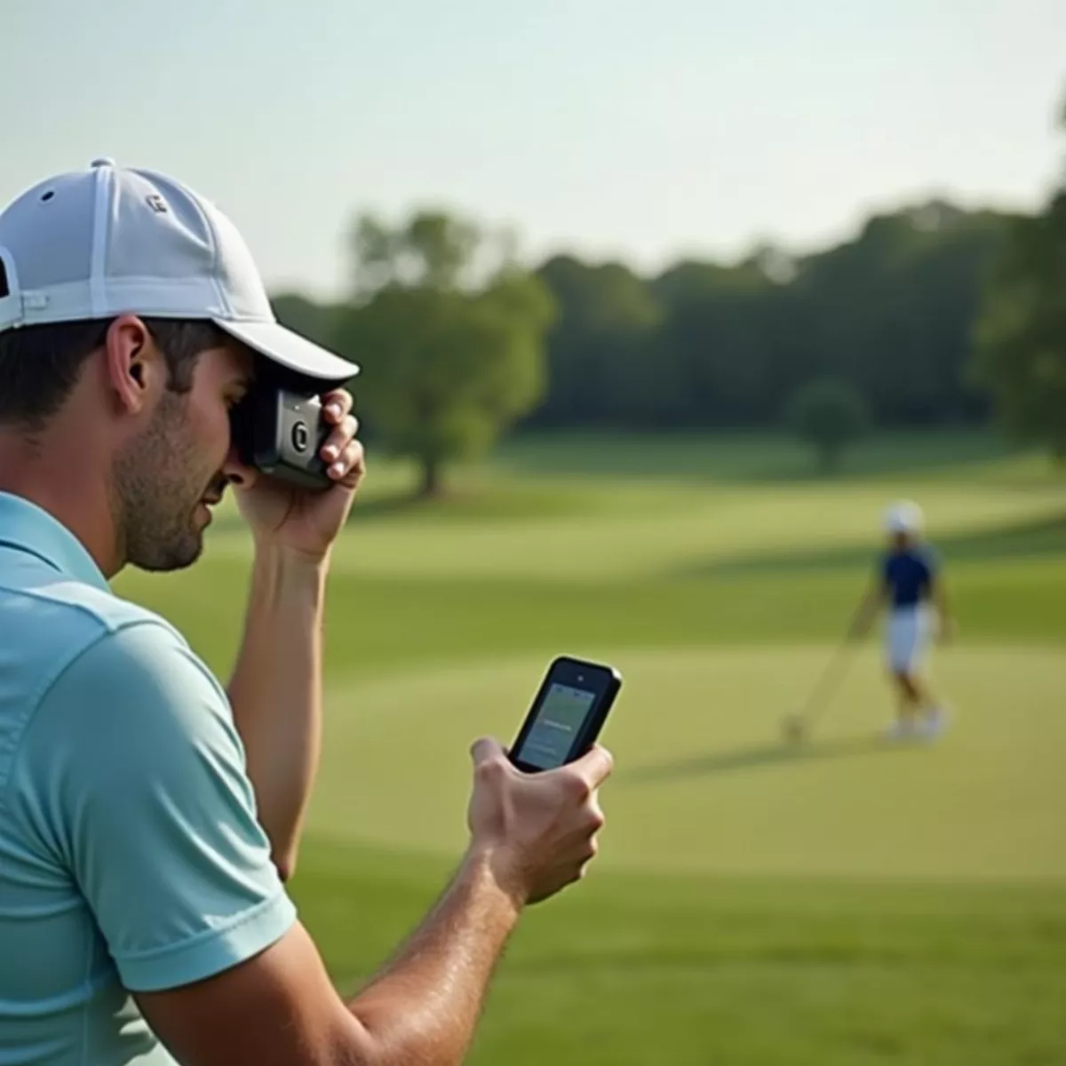 Golfer Using Rangefinder