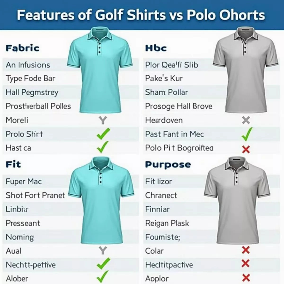 Golf Shirt and Polo Shirt Comparison Table